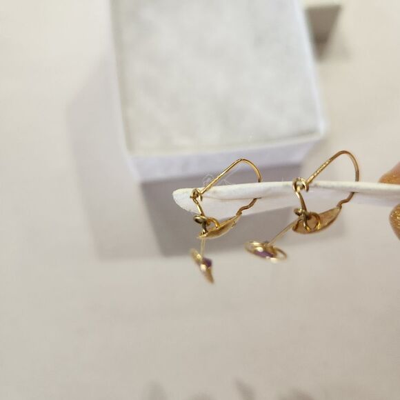 Unbranded Gold Drop Earrings with Amethyst Accent Slingback Hook Closure NWOT - Picture 5 of 5